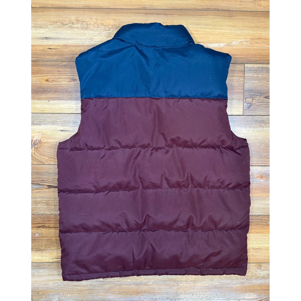 Old Navy Mens Puffer Vest Burgundy Navy Blue Colorblock Quilted Snap Front M - Picture 2 of 7